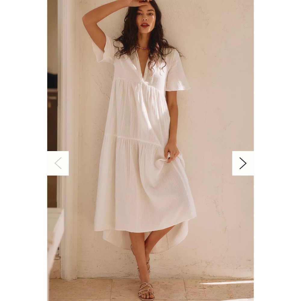 Celandine Kallie Flowy Maxi Dress Womens S Ivory 100% Cotton Gauze Anthropologie